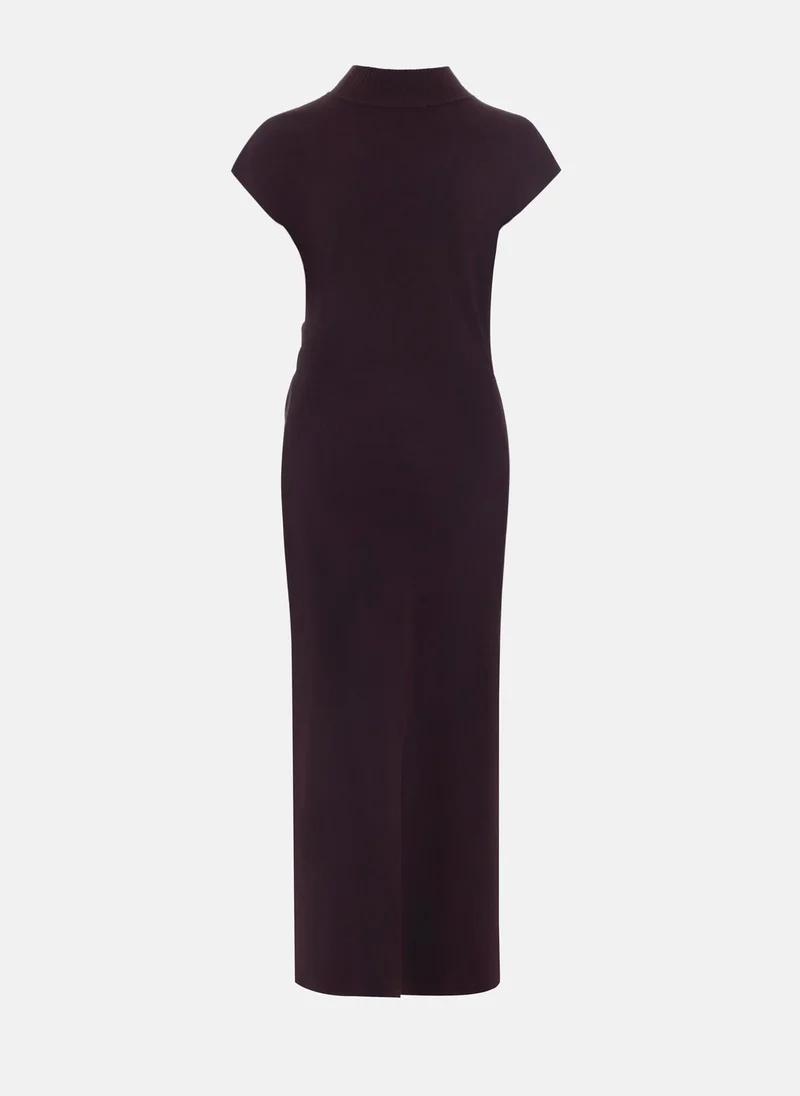 Lichi Knitted midi dress with stand-up collar and asymmetric gathers