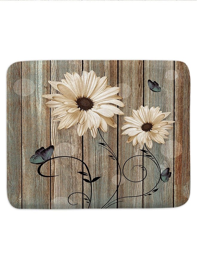 Bzhilja Rustic White Floral Bath Rug, Flower and Butterflies on Old Wooden Board Farmhouse Non Slip Bath Mats, Barn Wood Vintage Daisy Bath Rug Sets for Bathroom Bedroom Kitchen Outdoor Indoor,17x29 Inch… - Image 2