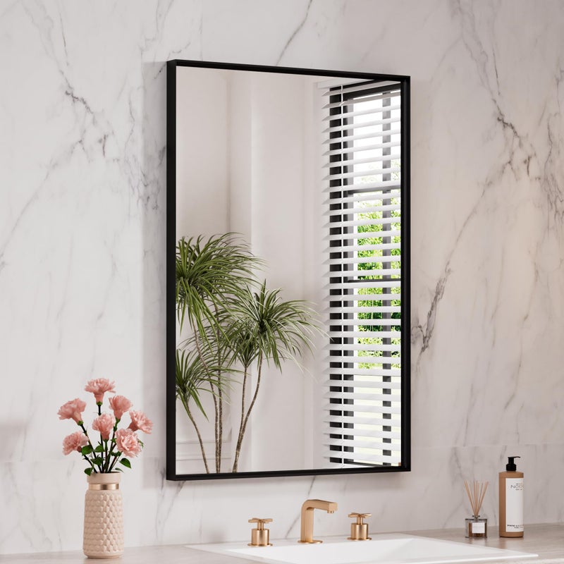 LOAAO Black Bathroom Mirror 24"X32" for Wall, Rectangle Bathroom Vanity Mirror, Hangs Vertically or Horizontally, Easy to Install, Modern Design - Image 1