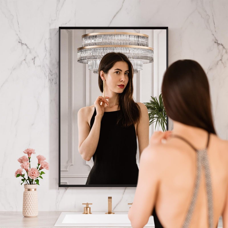 LOAAO Black Bathroom Mirror 24"X32" for Wall, Rectangle Bathroom Vanity Mirror, Hangs Vertically or Horizontally, Easy to Install, Modern Design - Image 2
