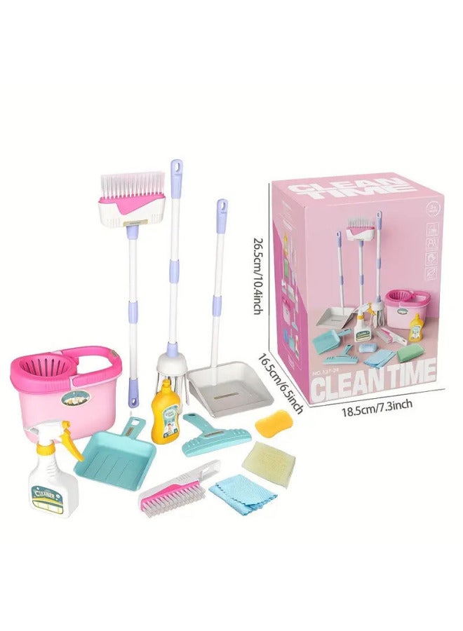 Children's Simulation Mop Broom Dustpan Play House Cleaning Toys Suit Boys And Girls Cleaning Tools Toys-Color:Sanitary Ware - Image 1