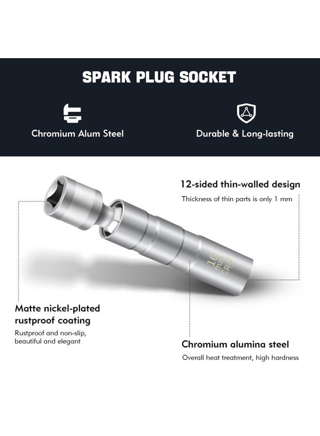 FLATRI 14mm&16mm Spark Plug Socket, 5/8 Spark Plug Socket Swivel for Maximum Flexibility, Thin Wall 12 Point Spark Plug Socket Set with Magnetic Design for Most Car Models - Image 3