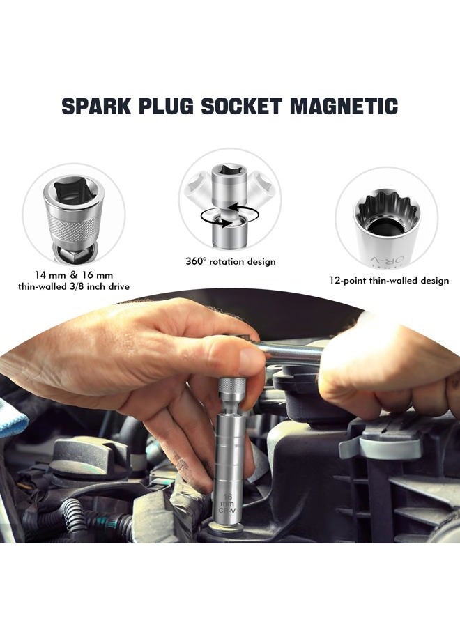 FLATRI 14mm&16mm Spark Plug Socket, 5/8 Spark Plug Socket Swivel for Maximum Flexibility, Thin Wall 12 Point Spark Plug Socket Set with Magnetic Design for Most Car Models - Image 4