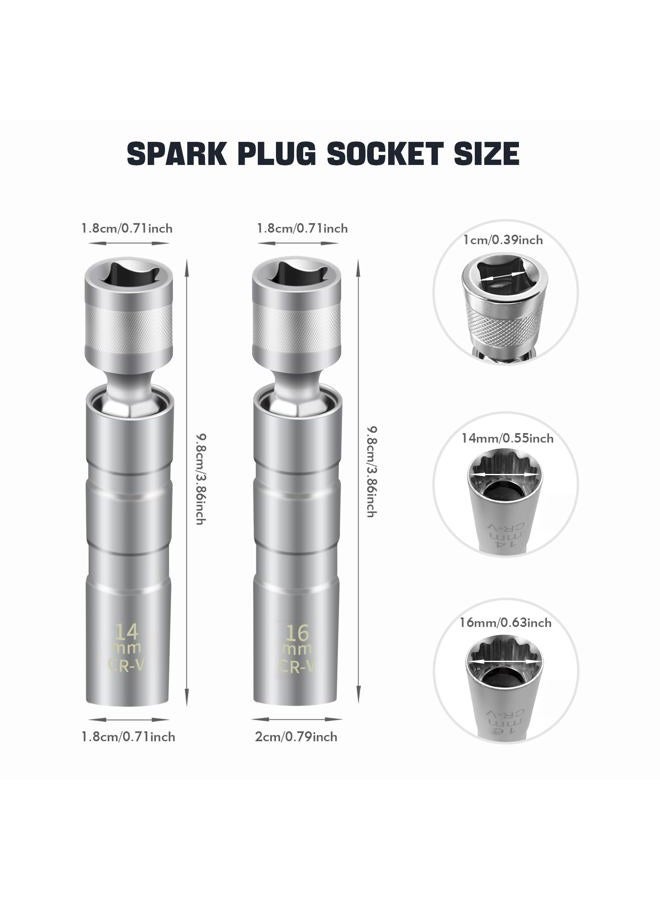 FLATRI 14mm&16mm Spark Plug Socket, 5/8 Spark Plug Socket Swivel for Maximum Flexibility, Thin Wall 12 Point Spark Plug Socket Set with Magnetic Design for Most Car Models - Image 2