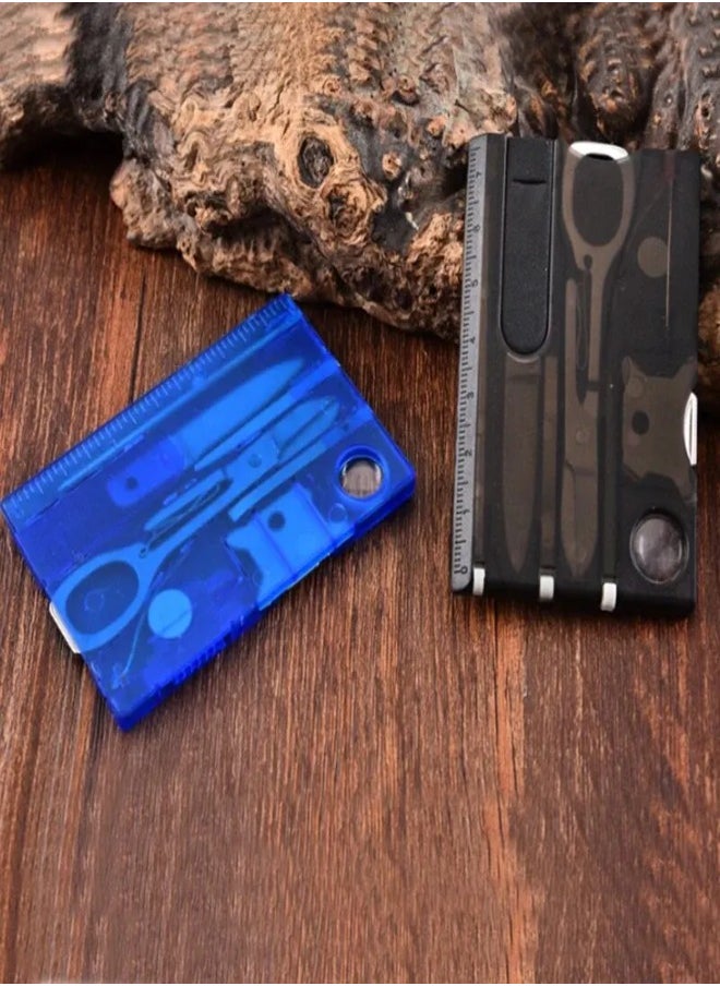 Swiss Card Outdoor Camping Multifunctional Swiss Army Knife Card Multi-Purpose Survival Tool with Emergency Distress Signals Compass Cutter and Lamp