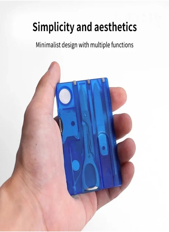 Swiss Card Outdoor Camping Multifunctional Swiss Army Knife Card Multi-Purpose Survival Tool with Emergency Distress Signals Compass Cutter and Lamp