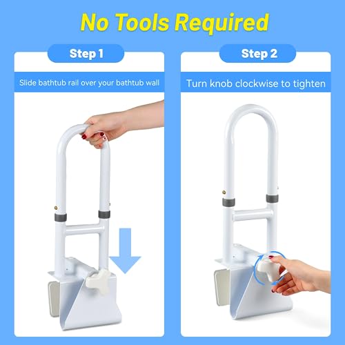 Icedeer Bathtub Grab Bars for Seniors, Tub Handle Grab Bar for Elderly Bath Support, Bathtub Safety Rail, Assistance Bathtub Handle Clamp for Bathroom, 3.3"- 7" Width Adjustable, White - Image 5