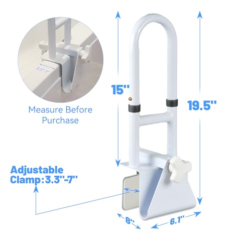 Icedeer Bathtub Grab Bars for Seniors, Tub Handle Grab Bar for Elderly Bath Support, Bathtub Safety Rail, Assistance Bathtub Handle Clamp for Bathroom, 3.3"- 7" Width Adjustable, White - Image 3