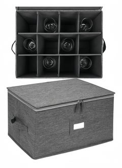 nihao Stemware Storage Containers , Mug Glass Storage Box with Dividers for Glassware or Crystal, Holds 12 Glasses or Mug, Hard Top and Stackable (Grey)  - Image 3