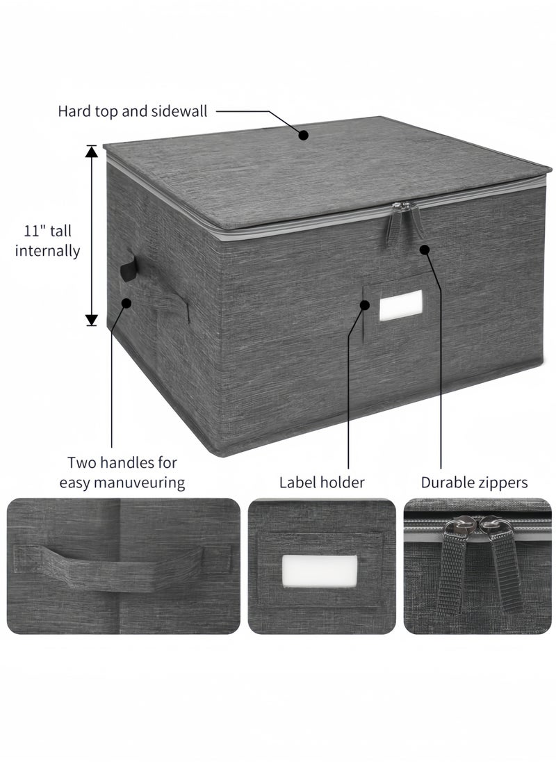 Stemware Storage Containers , Mug Glass Storage Box with Dividers for Glassware or Crystal, Holds 12 Glasses or Mug, Hard Top and Stackable (Grey)