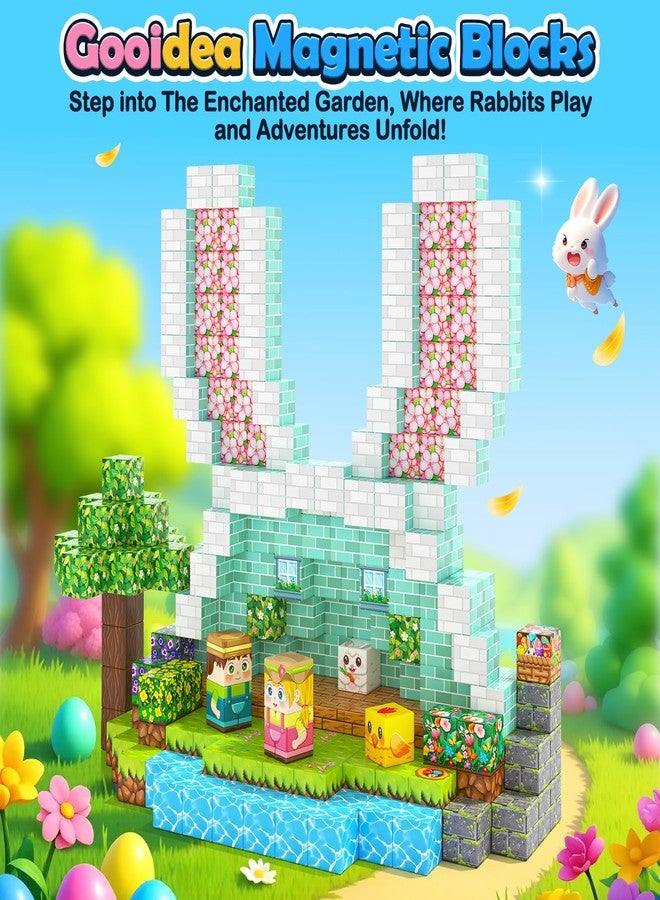 Gooidea 108PCS Magnetic Blocks Kids Magnet Toys, Large 1 inch Building Cubes with Puzzle Panel, Mine Magworld Easter Bunny Garden Building Crafts, Sensory Learning Toys Gift for 3+ Year Old Boys Girls - Image 2
