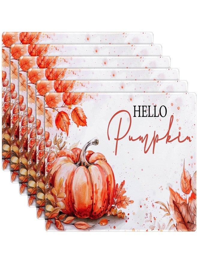 Billbotk Fall Placemats Set of 6, Hello Pumpkin Thanksgiving Placemats for Dining Table Setting, Non-Slip Tabletop Accessories Decorations - Image 1