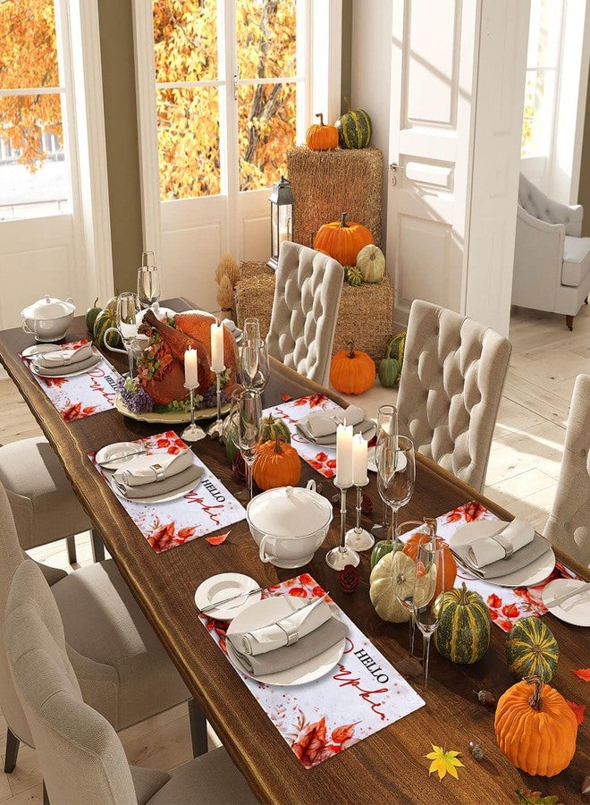 Billbotk Fall Placemats Set of 6, Hello Pumpkin Thanksgiving Placemats for Dining Table Setting, Non-Slip Tabletop Accessories Decorations - Image 2