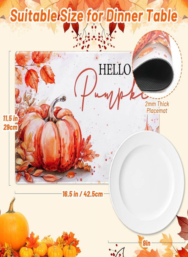 Billbotk Fall Placemats Set of 6, Hello Pumpkin Thanksgiving Placemats for Dining Table Setting, Non-Slip Tabletop Accessories Decorations - Image 3