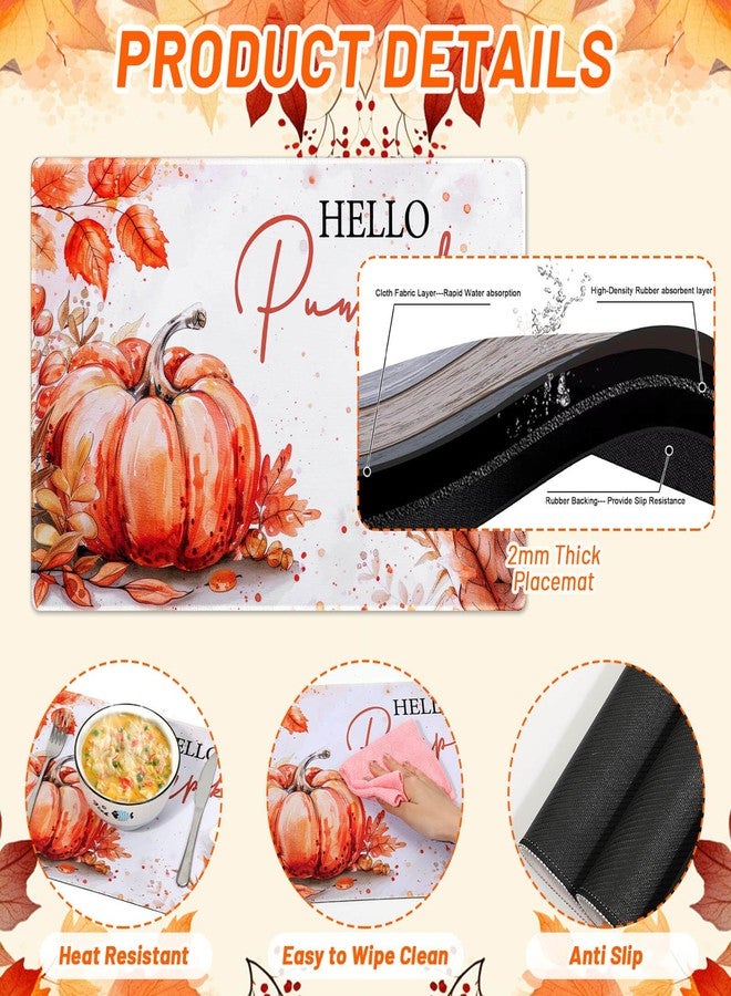 Billbotk Fall Placemats Set of 6, Hello Pumpkin Thanksgiving Placemats for Dining Table Setting, Non-Slip Tabletop Accessories Decorations - Image 4