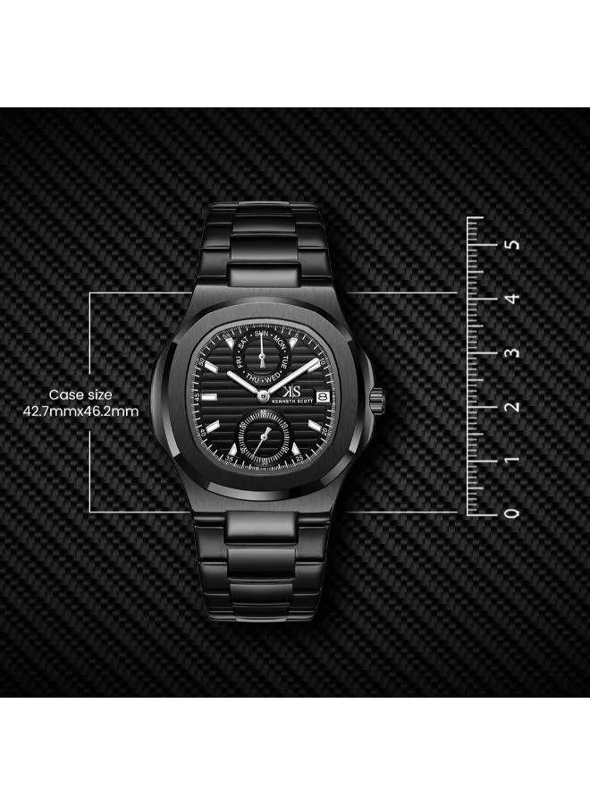 Kenneth Scott  Men's Stainless Steel Analog Watch K25002-BBBB - 42.7x46.2 mm  | Best Price UAE
