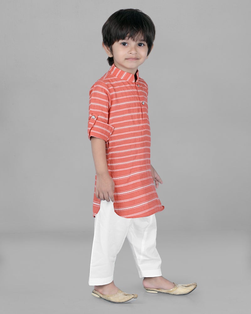 Jhambthreads Kids Cotton Stripe Kurta and Pyjama Set for Boys - Image 3