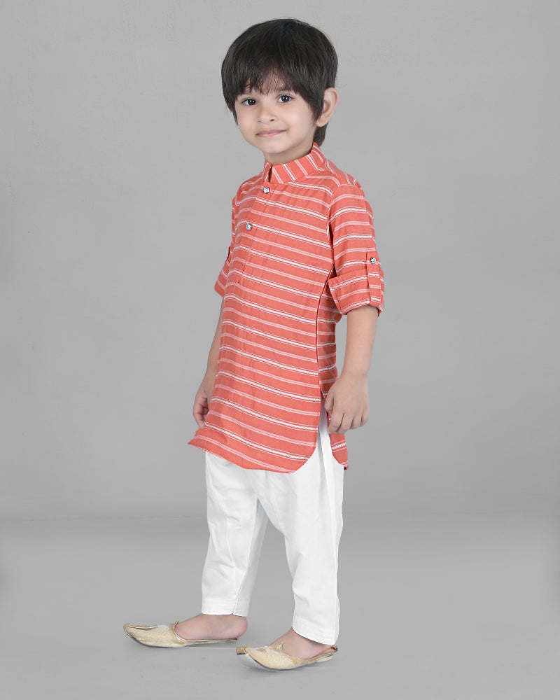 Jhambthreads Kids Cotton Stripe Kurta and Pyjama Set for Boys - Image 4