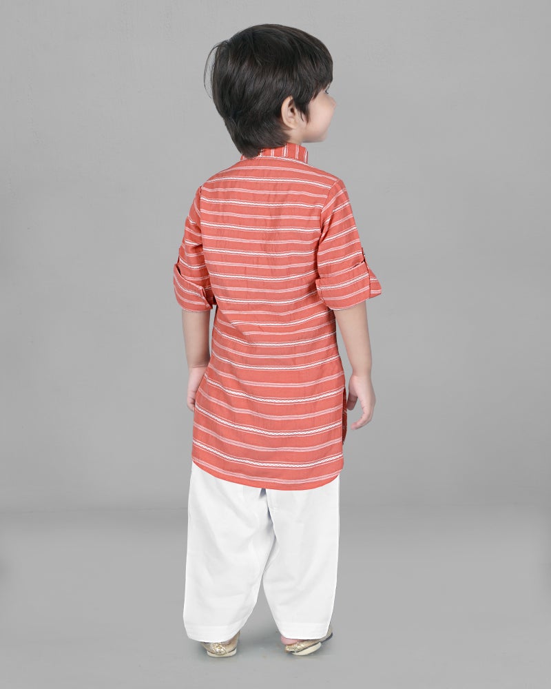Jhambthreads Kids Cotton Stripe Kurta and Pyjama Set for Boys - Image 2