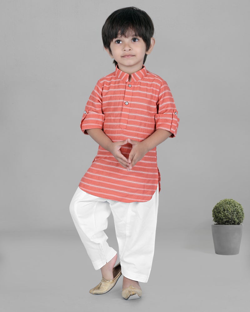 Jhambthreads Kids Cotton Stripe Kurta and Pyjama Set for Boys - Image 1