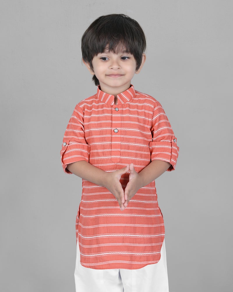 Jhambthreads Kids Cotton Stripe Kurta and Pyjama Set for Boys - Image 5