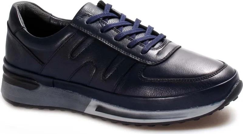 Fast Step Men's Genuine Leather Sneakers Casual Comfortable Sports Walking Casual Lace-Up Shoes Navy Blue 600ma326