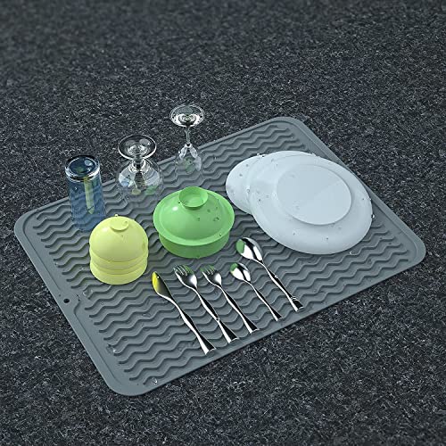 Topinon Silicone Dish Drying Mat for Kitchen Counter, Extra Large Counter Mat, Heat Resistant Slip-Proof Tray Folding Draining Mat - Image 2