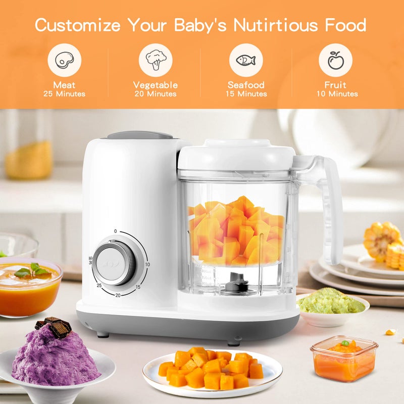 AMZBABYCHEF صانع طعام الأطفال AMZBABYCHEF، 4 في 1، محضر طعام الأطفال ومبخر، خلاط هريس، صانع هريس متعدد الوظائف، آمن للغسل في غسالة الصحون، أبيض - Image 3