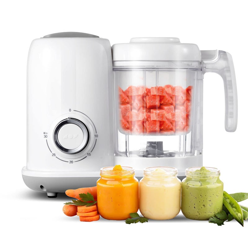 AMZBABYCHEF صانع طعام الأطفال AMZBABYCHEF، 4 في 1، محضر طعام الأطفال ومبخر، خلاط هريس، صانع هريس متعدد الوظائف، آمن للغسل في غسالة الصحون، أبيض - Image 1