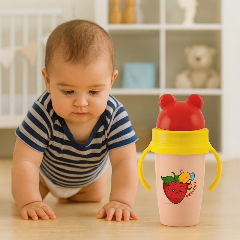 Nabhya زجاجة ماء للأطفال بتصميم حيوانات لطيف 360 مل من الفولاذ المقاوم للصدأ معزولة ساخنة وباردة وخالية من BPA (وردي) - Image 4