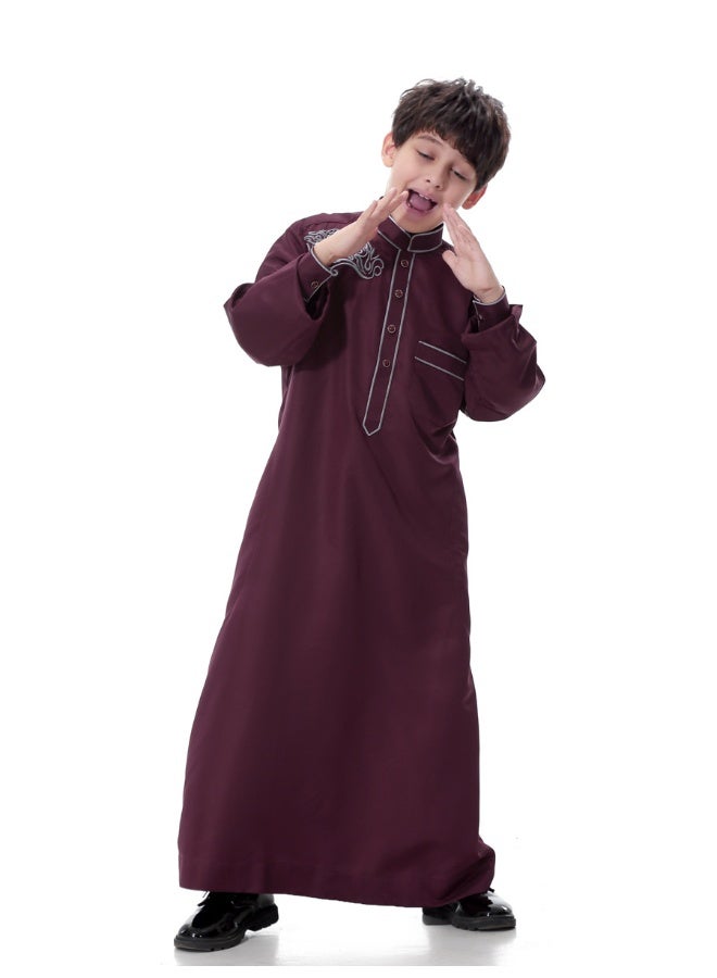 هانيميدو ثوب عربي إسلامي للأطفال، كفتان، رداء بياقة ثابتة وزرّات  - Image 2