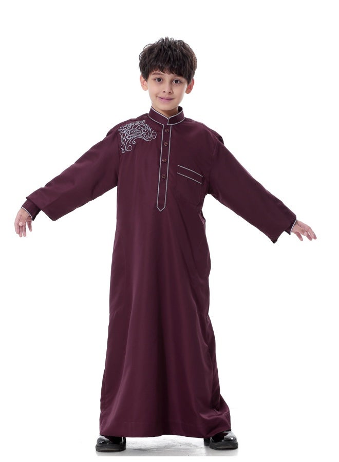 هانيميدو ثوب عربي إسلامي للأطفال، كفتان، رداء بياقة ثابتة وزرّات  - Image 1