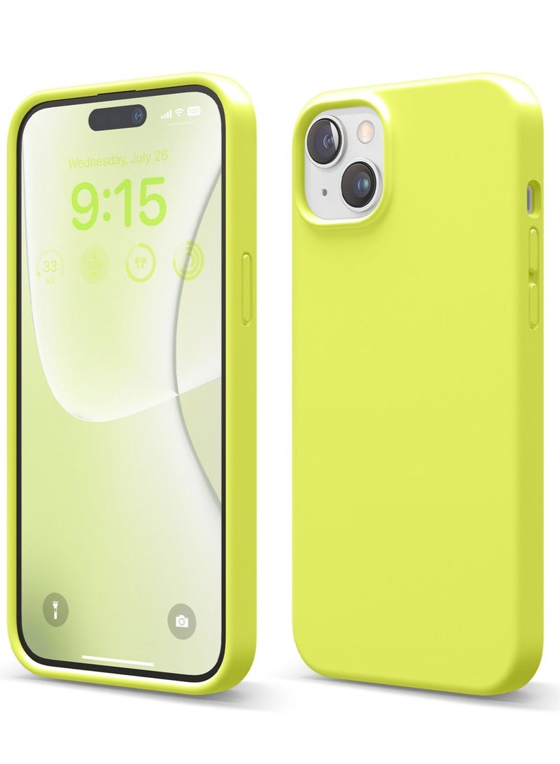 Elago Liquid Silicone for iPhone 15 Case Cover with Full Body Protection, Shockproof, Slim, Anti-Scratch Soft Microfiber Lining - Neon Yellow