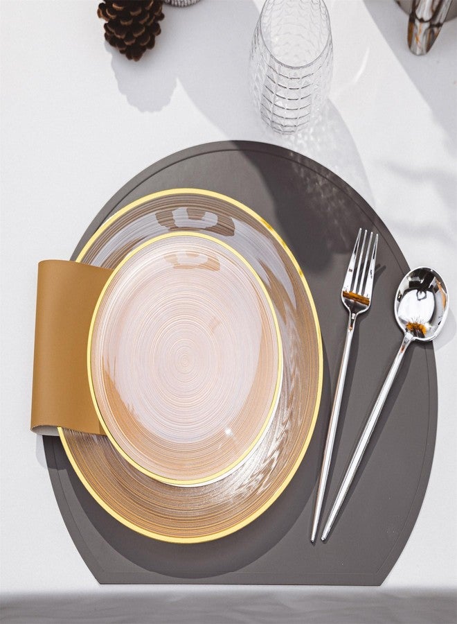 N9R 60PCS Orange Plastic Plates with Gold Rim, Elegant Disposable Plates, Circular Ribbed Design, 30 Dinner & 30 Dessert Plate for Parties, Weddings, Banquets and Events (Translucent Orange) - Image 5