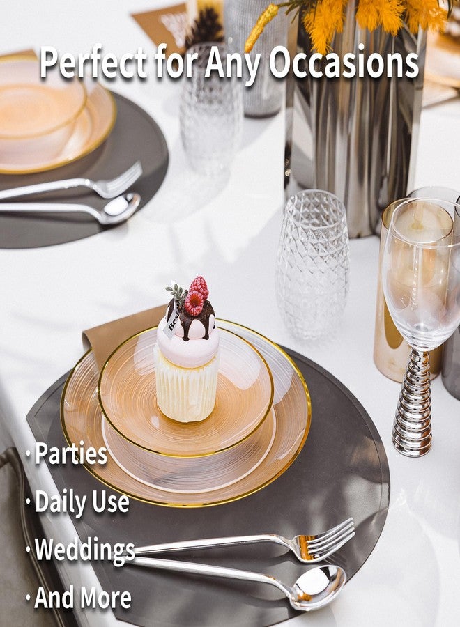 N9R 60PCS Orange Plastic Plates with Gold Rim, Elegant Disposable Plates, Circular Ribbed Design, 30 Dinner & 30 Dessert Plate for Parties, Weddings, Banquets and Events (Translucent Orange) - Image 4