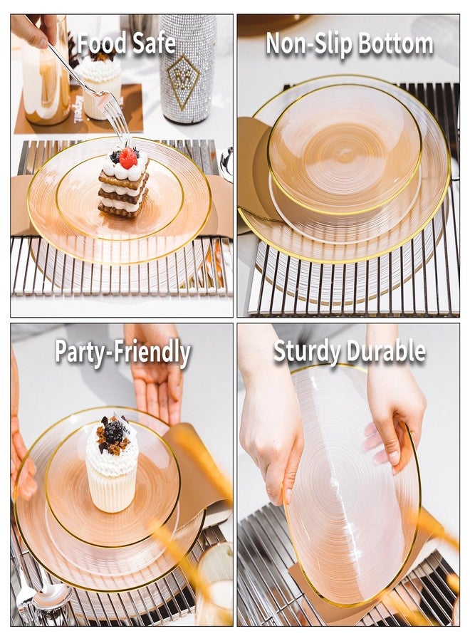 N9R 60PCS Orange Plastic Plates with Gold Rim, Elegant Disposable Plates, Circular Ribbed Design, 30 Dinner & 30 Dessert Plate for Parties, Weddings, Banquets and Events (Translucent Orange) - Image 3