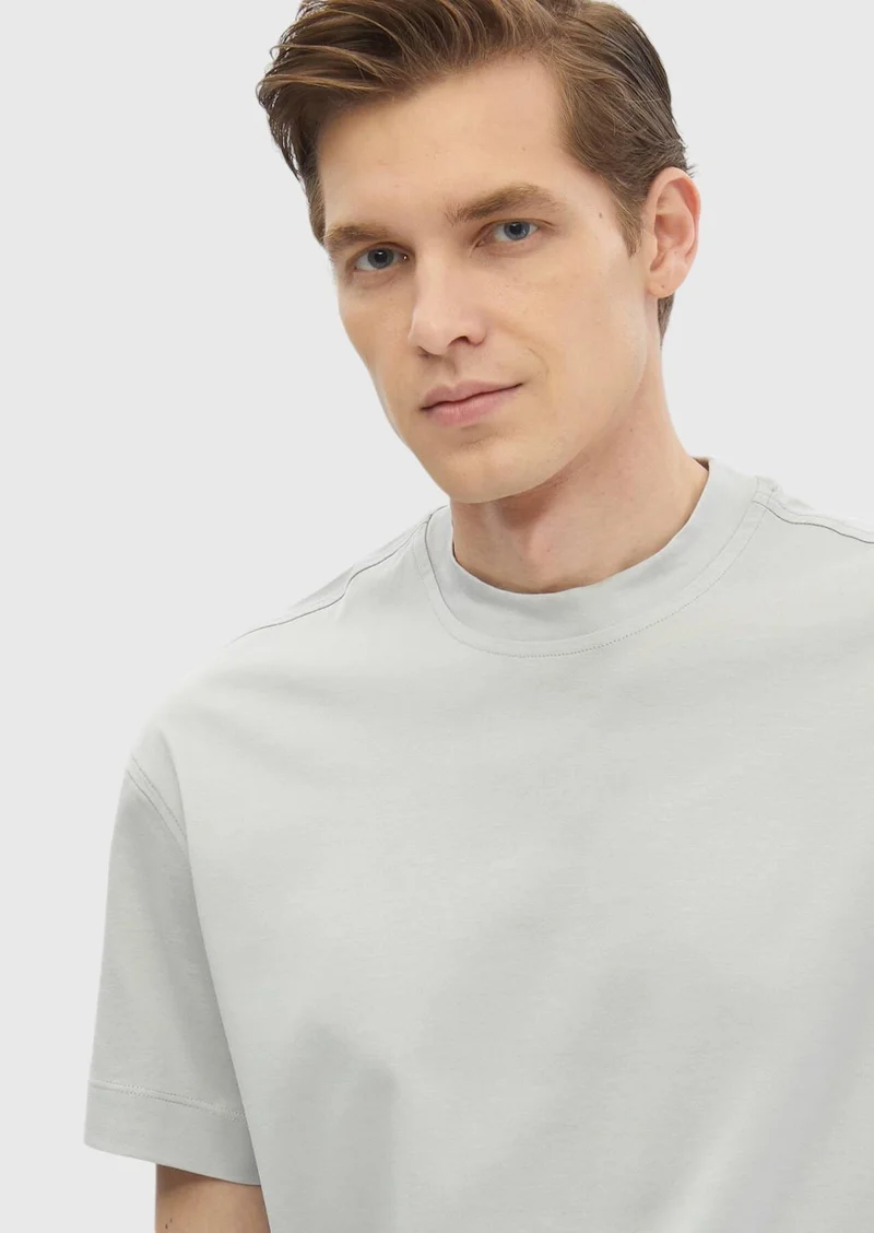 RAMSEY Light Grey Plain Crew Neck 100% Cotton T-Shirt
