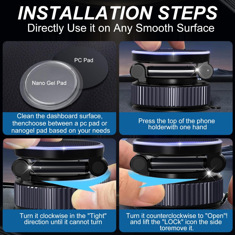 surundo Magnetic Phone Charging Holder for Car - Upgraded 360Â° Vacuum Magnetic Phone Holder, Foldable Retractable Suction Cup Car Phone Mount for Magsafe for Your Car/Gym/Mirror Mount for iPhone & Android - Image 3