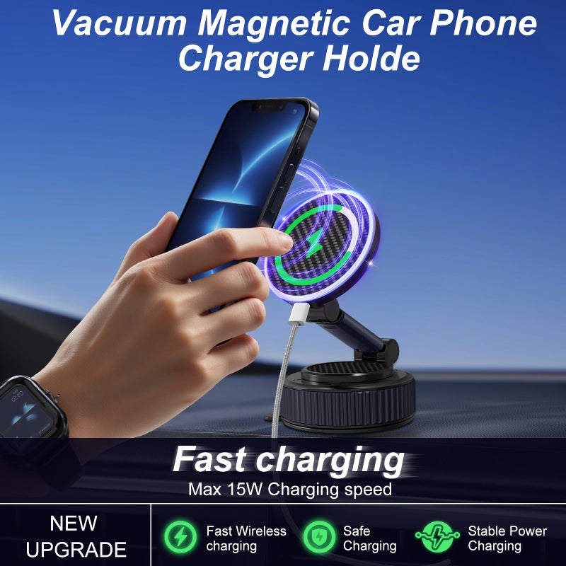 surundo Magnetic Phone Charging Holder for Car - Upgraded 360Â° Vacuum Magnetic Phone Holder, Foldable Retractable Suction Cup Car Phone Mount for Magsafe for Your Car/Gym/Mirror Mount for iPhone & Android - Image 5