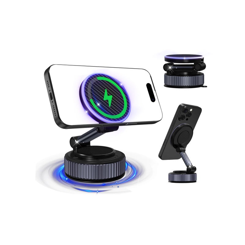 surundo Magnetic Phone Charging Holder for Car - Upgraded 360Â° Vacuum Magnetic Phone Holder, Foldable Retractable Suction Cup Car Phone Mount for Magsafe for Your Car/Gym/Mirror Mount for iPhone & Android - Image 1