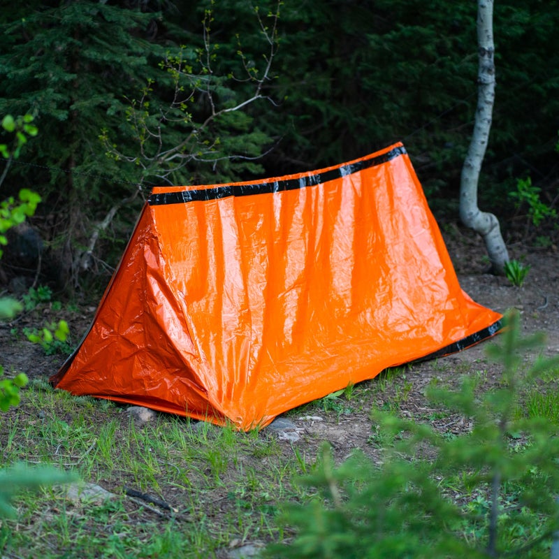 SURVIVE Survival Tent with Doors, 2 Person Mylar Emergency Camping Hiking Shelter for Survival Kits, All Weather Thermal Protection, Includes 22 feet of Paracord and Whistle (Orange) - Image 3