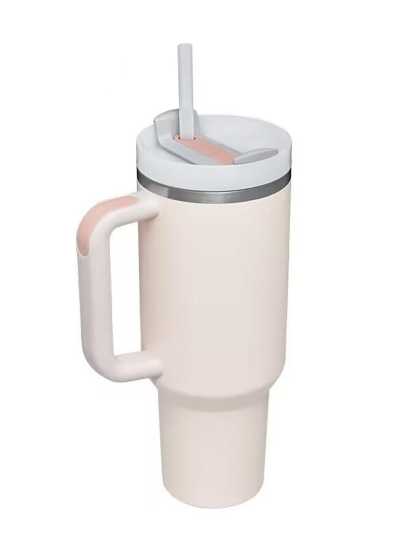 ZERIFAM ZERIFAM Coffee Tumbler 40oz - Tumbler With Handle And Straw, Car Insulated Cup, Stainless Steel Water Mug With Handle Insulation, Suitable For Iced Tea, Coffee, And Hot Drinks. (Rose Quartz) - Image 1