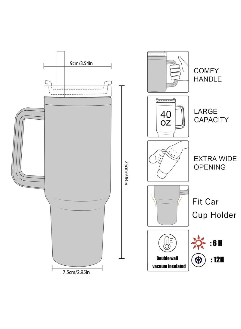 ZERIFAM ZERIFAM Coffee Tumbler 40oz - Tumbler With Handle And Straw, Car Insulated Cup, Stainless Steel Water Mug With Handle Insulation, Suitable For Iced Tea, Coffee, And Hot Drinks. (Rose Quartz) - Image 3