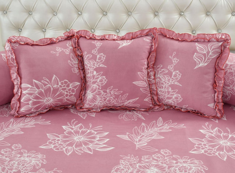 S&S Sands® 180 TC Pure Cotton Floral Designer Frill Diwan Set of 8 Pieces for Living Room Dining Hall (1Single Bedsheet, 5 Frill Cushion Covers, 2 Frill Bolster - Set of 8) - Image 2