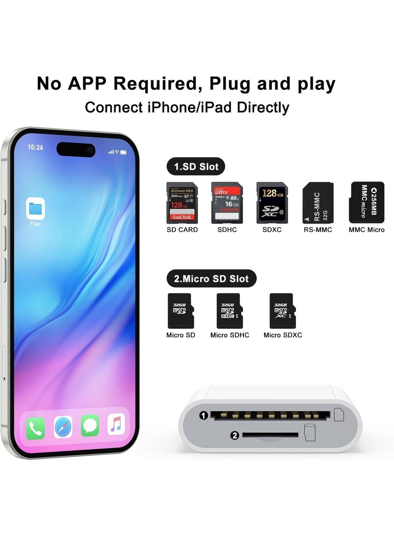USB C SD Card Reader for iPhone 17 16 15/iPad/MacBook/Mac, Type C SD Reader Supports SD and MicroSD Memory Card Adapter, Trail Camera Viewer Plug and Play - 2 Slots - Image 2