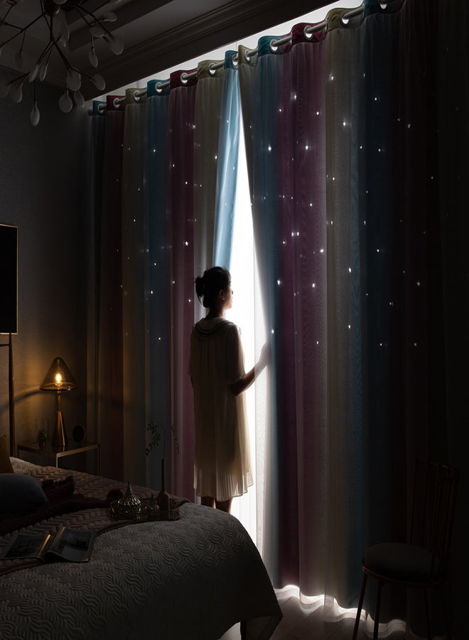 Aoresac 1PC Star Curtain Blackout High Precision Curtains for Kids Girls Bedroom Living Room Colorful Double Layer Star Window Curtains - Image 2