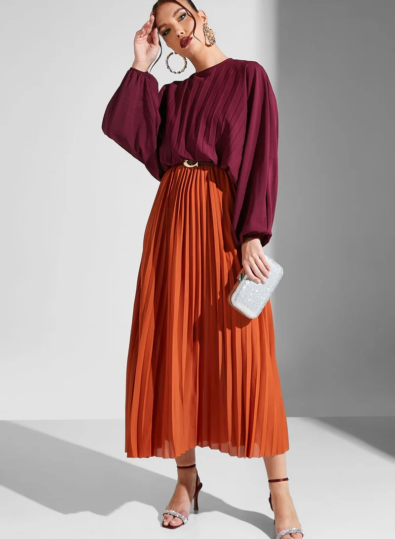 Threadz by Ajooni Plisse Flute Sleeve Dress