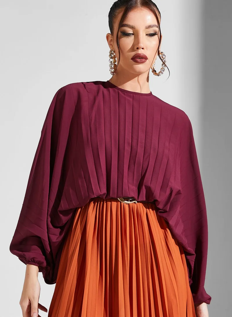 Threadz by Ajooni Plisse Flute Sleeve Dress