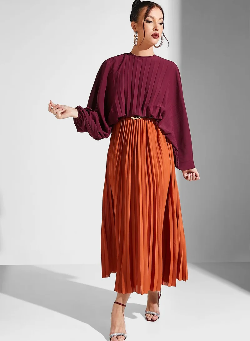 Threadz by Ajooni Plisse Flute Sleeve Dress