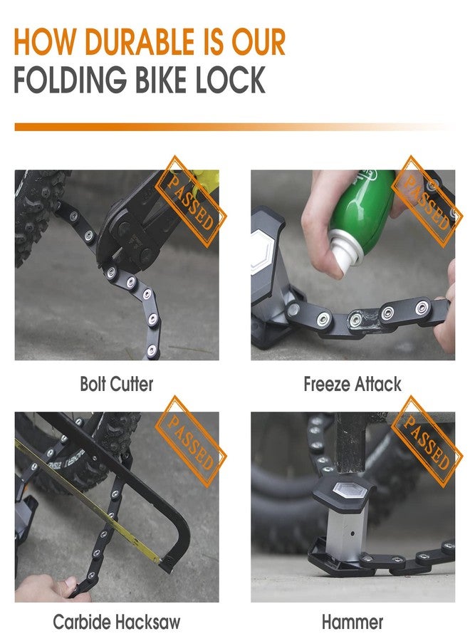 ICOCOPRO Folding Bike Lock with 3 Keys, 2.8 FT Bicycle Lock Compact Anti Theft, High Security Scooter Locks, Heavy Duty Bike Chian Locks with Bracket - Image 3